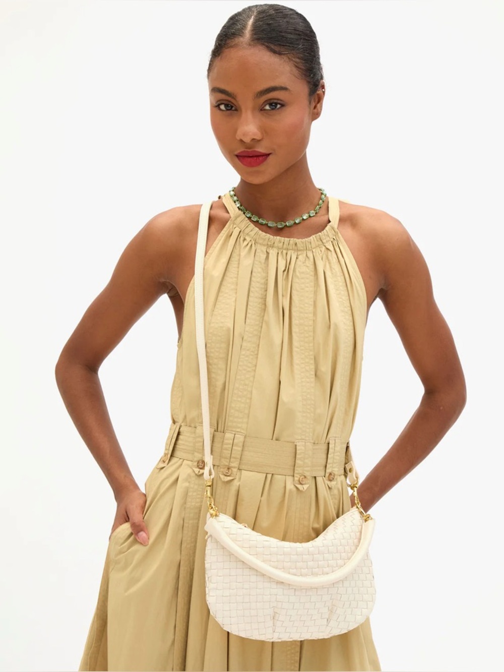 Clare V Petite Moyen Woven Cream